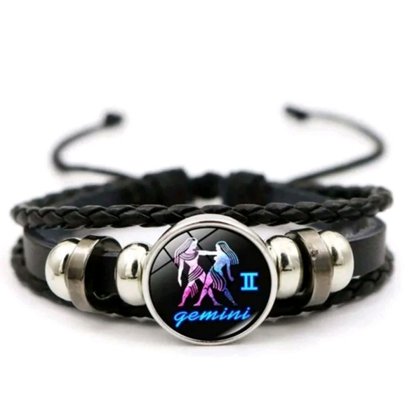 Leather handmade Woven Beaded Bracelet with Zodiac sign- Gemini - Picture 1 of 1